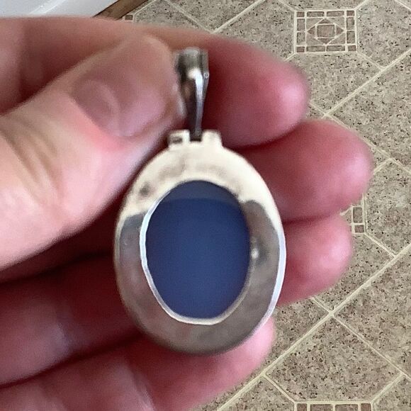 NWOT sterling SILVER 925 BLUE CHALCEDON OVAL LARGE PENDANT - Picture 8 of 9